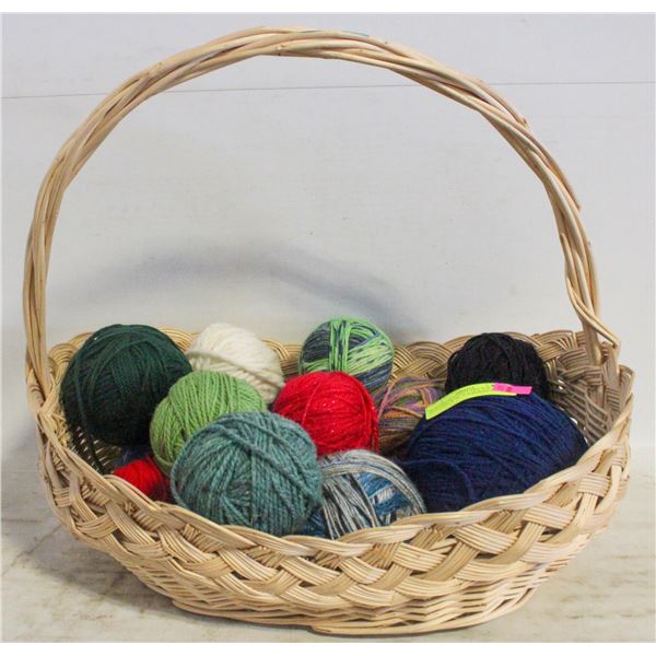 ACRYLIC ROLLED YARN FOR KNITTING & 18" WICKER BAS