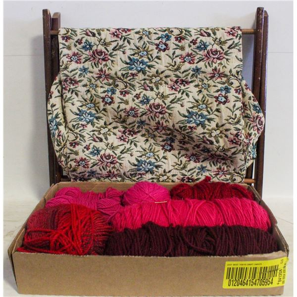 BURGUNDY & ROSE ACRYLIC YARN & VINTAGE KNITTING