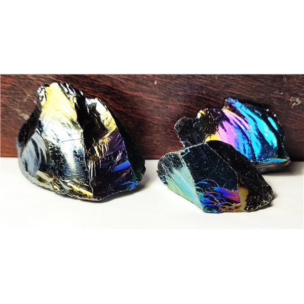 12)  LOT OF 3 OBSIDIAN AURA MINERAL