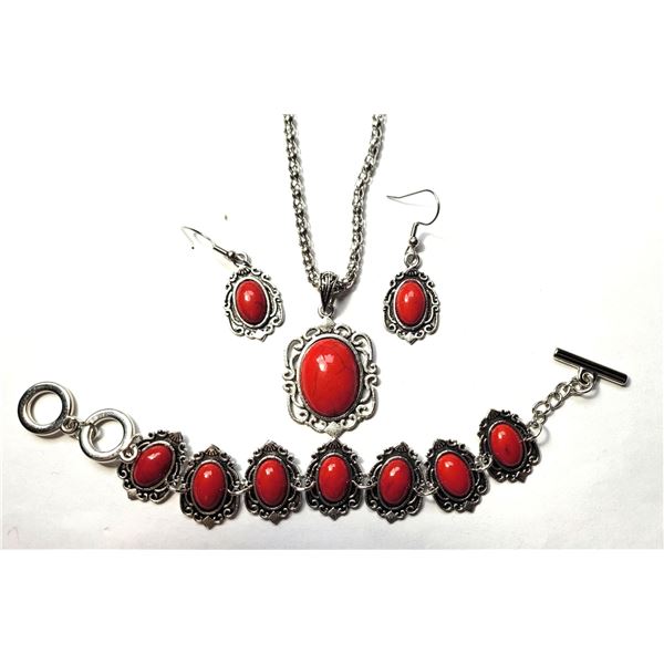 10)  SUITE OF RED TURQUOISE JEWELERY,