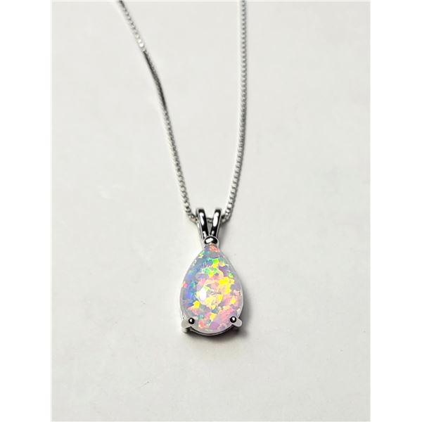 8) SILVER TONE WITH PEAR SHAPED LAB-CREATED