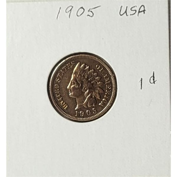 19)  USA 1905 INDIAN HEAD PENNY.
