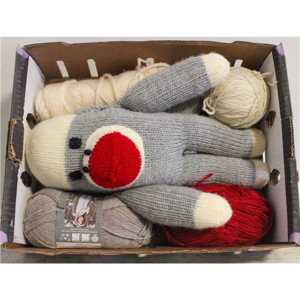KNITTED SOCK MONKEY & ACRYLIC YARN FOR KNITTING