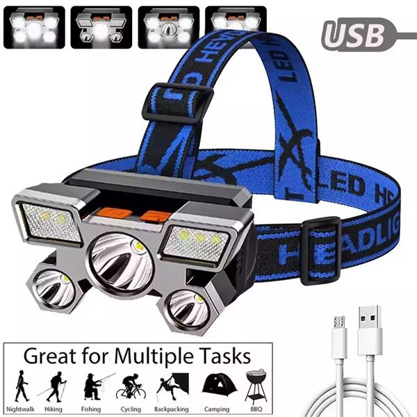 RECHARGEABLE BRIGHT 5-LED WATERPROOF HEADLIGHT