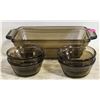ANCHOR OVENWARE - LOAF PAN & 4 CUSTARD CUPS BROWN