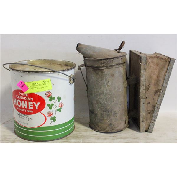 ANTIQUE BEE KEEPERS SMOKER & HONEY PAIL-ESTATE