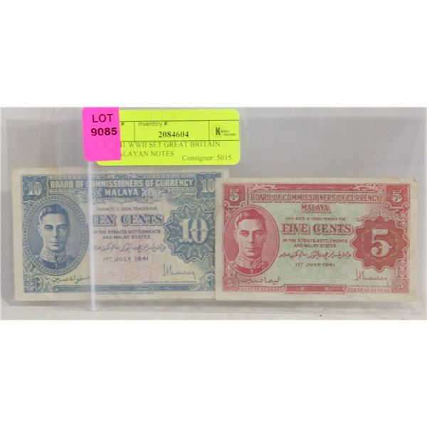 1941 WWII SET GREAT BRITAIN MALAYAN NOTES