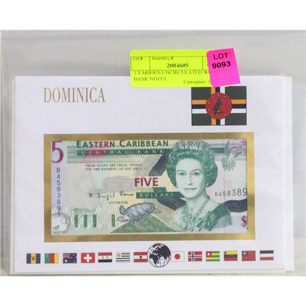 3 VARIOUS UNCIRCULATED WORLD BANK NOTES