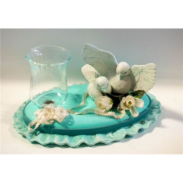 VINTAGE CERAMIC TURTLE DOVES CANDLE
