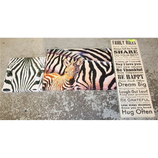 ZEBRA PLUS FAMILY RULES CANVAS PICTURES
