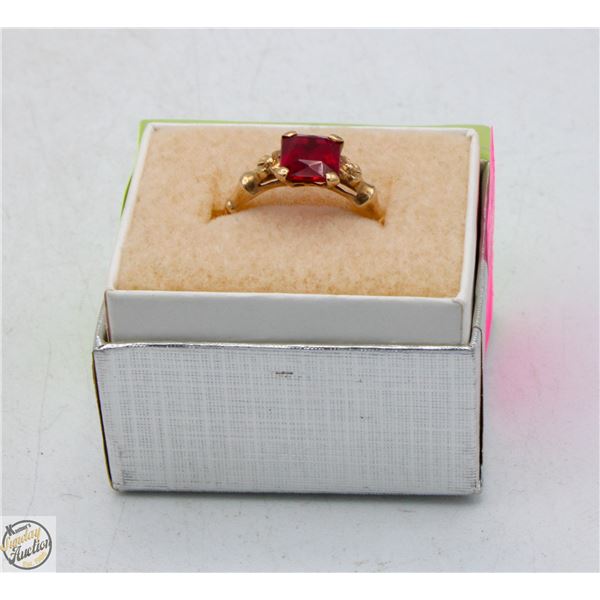 10KT YELLOW GOLD GENUINE RED RUBY RING SIZE