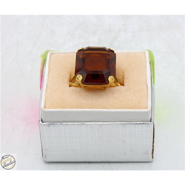 GOLD PLATED CITRINE RING SIZE 7.5 IN RING BOX
