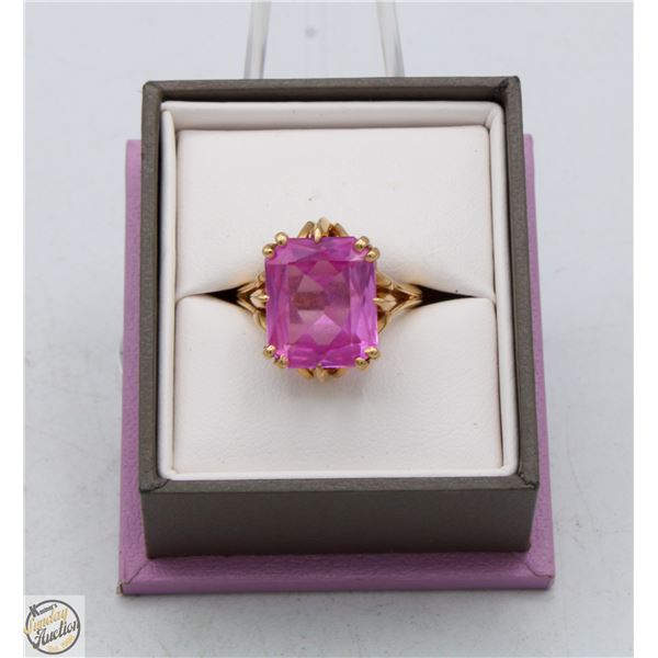 GOLD PLATED PINK TOPAZ RING SZ 8 IN RING BOX