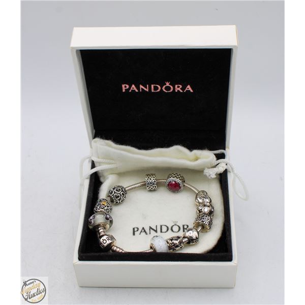PANDORA CHARM BRACELET WITH ASSORTED 925 CHARMS