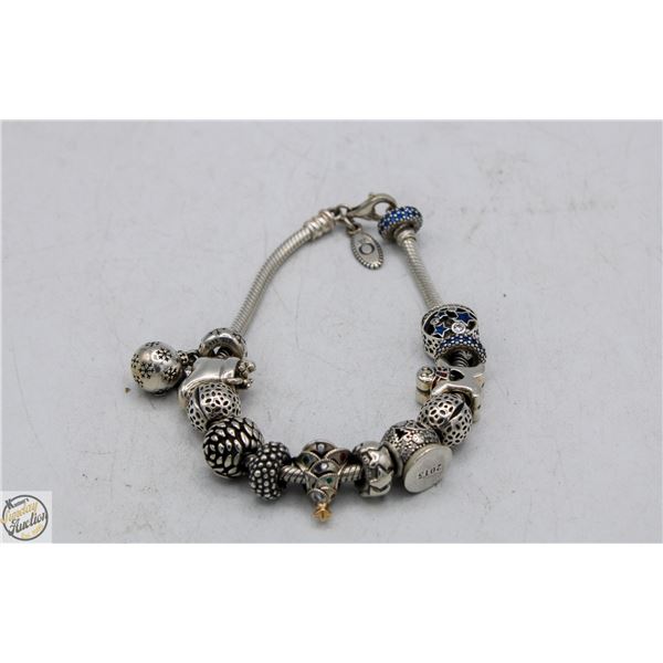 SILVER CHARM BRACELET WITH ASSORTED 925 CHARMS