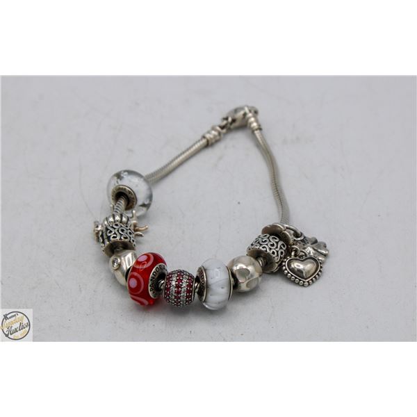 SILVER CHARM BRACELET WITH ASSORTED 925 CHARMS