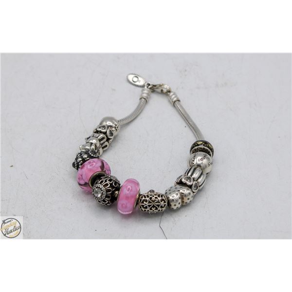 SILVER CHARM BRACELET WITH ASSORTED 925 CHARMS