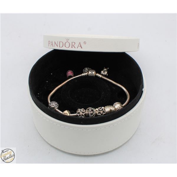PANDORA CHARM BRACELET WITH ASSORTED 925 CHARMS