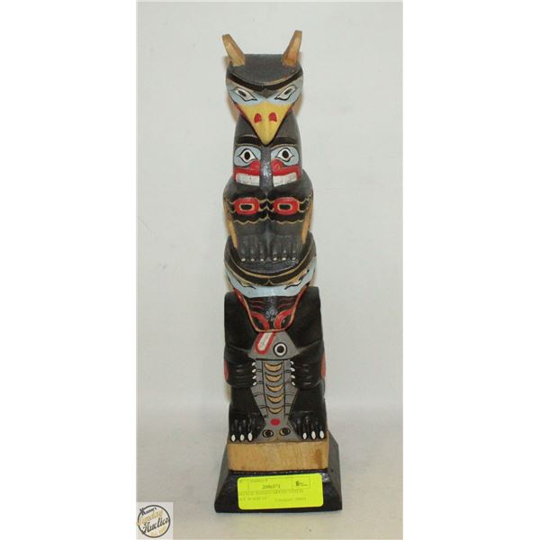 VINTAGE HAND-CARVED TOTEM POLE WOOD 14"