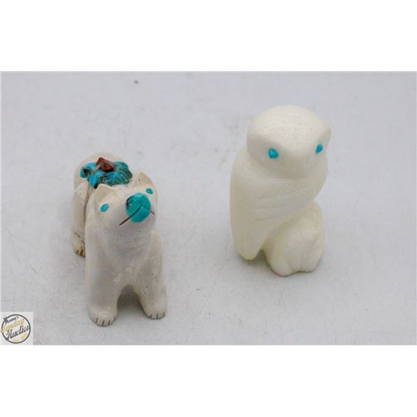 HAND CARVED ZUNI OWL & WOLF ZUNI FETISH
