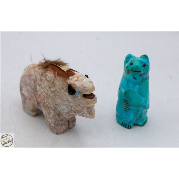 HAND CARVED NATIVE AMERICAN BUFFALO & TURQUOIS