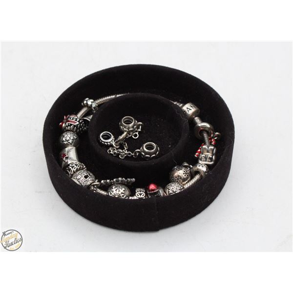 PANDORA CHARM BRACELET WITH ASSORTED 925 CHARMS