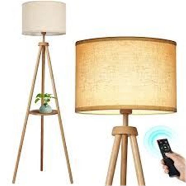 NEW OUTON TRIPOD FLOOR LAMP WITH SHELVES WALNUT