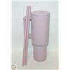 Image 2 : NEW 40 OZ TREK TUMBLER PINK W/STRAW LID AND HANDLE
