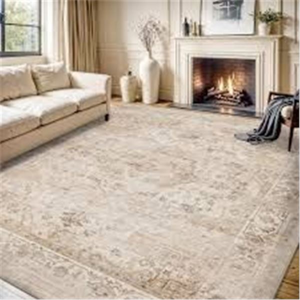 BRAND NEW WASHABLE AREA RUG 8 X 10FT BEIGE CREAM
