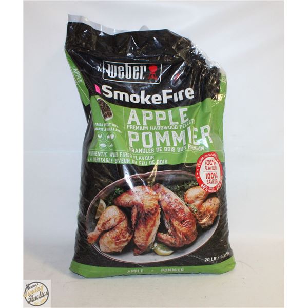 APPROX 20LB BAG OF WEBER APPLE HARDWOOD PELLETS