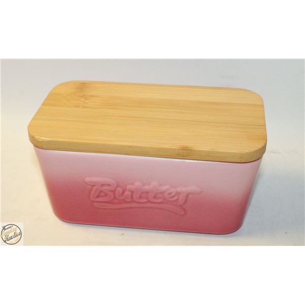 NEW WITH BOX PORCELAIN BUTTER DISH PINK