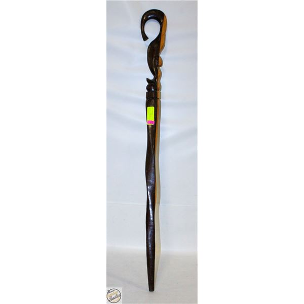 CARVED WOOD WHALE WALKING STICK 40 INCH