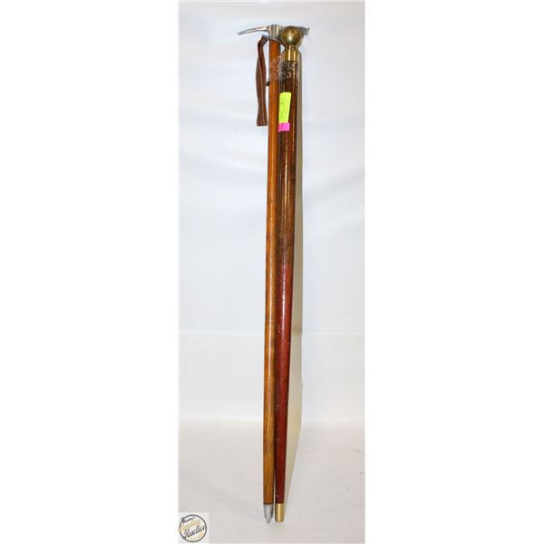 VINTAGE WOOD WALKING STICKS (2) W/METAL HANDLE 33"