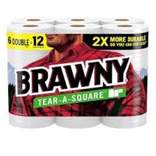 NEW 6 TEAR-A--SQUARE ROLLS BRAWNY PAPER TOWELS