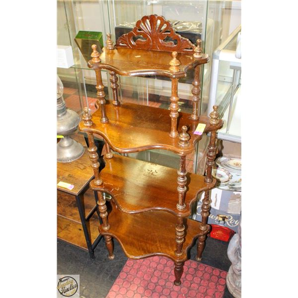 ANTIQUE 4 SHELF WOOD CURIO SHELF
