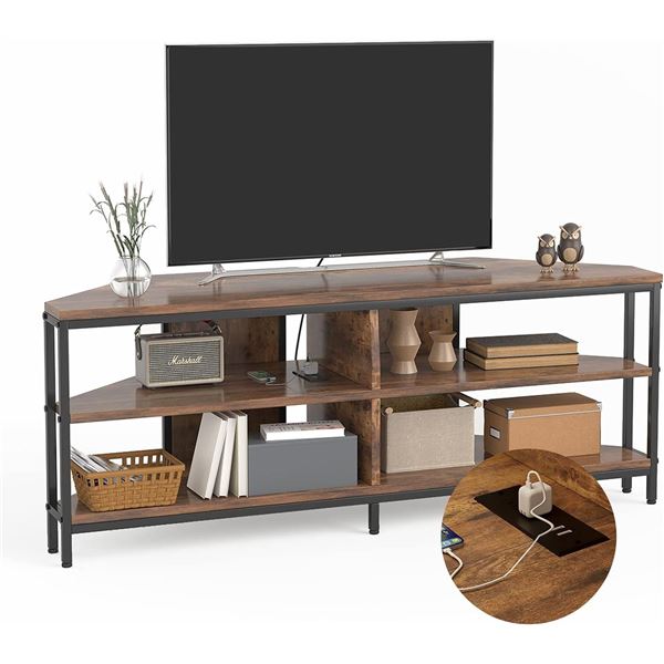 BRAND NEW 55" LONG RUSTIC BROWN TV STAND+POWER
