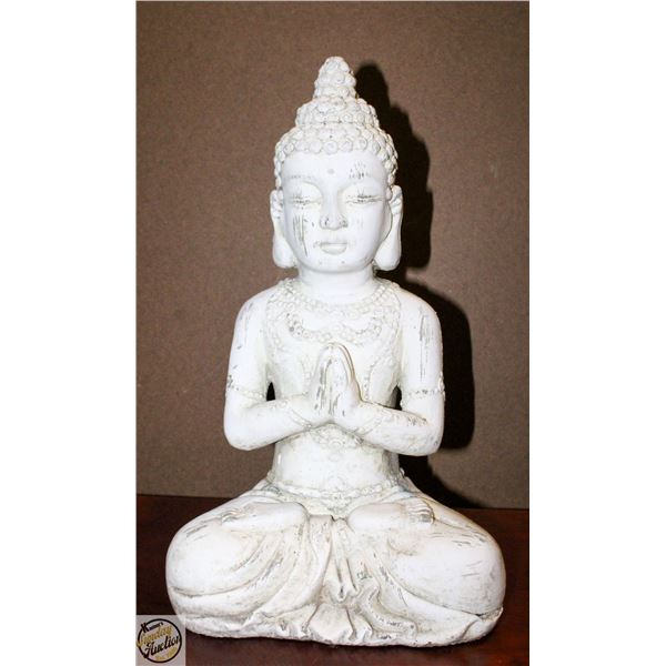 RECONSTITUTED STONE PRAYING BUDDHA STATUE 16" TALL