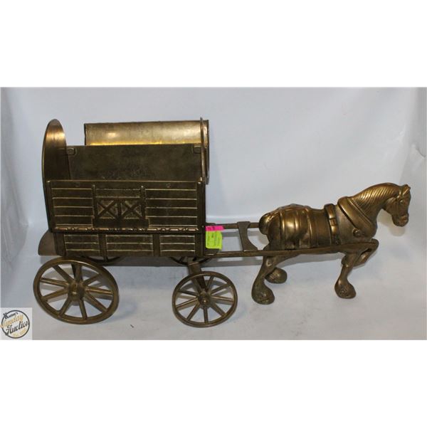 HEAVY BRASS HORSE AND BUGGY STAGECOACH