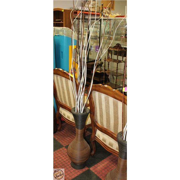 30" WICKER STYLE VASE WITH STICK ACCENTS