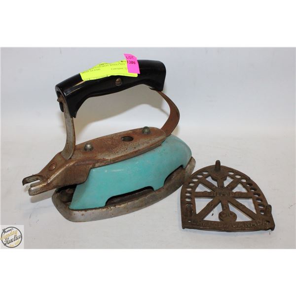 ANTIQUE SAD IRON WITH CAST IRON STAND