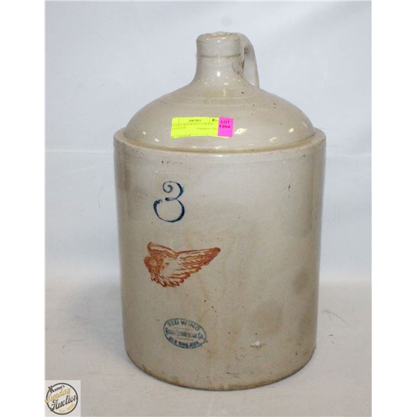 ANTIQUE RED WING #3 CROCK JUG-ESTATE