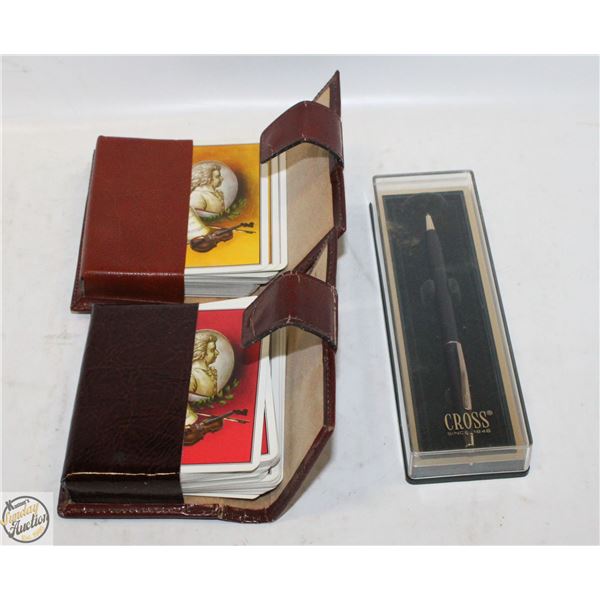 2 LEATHER CASED PLAYING CARD DECKS +