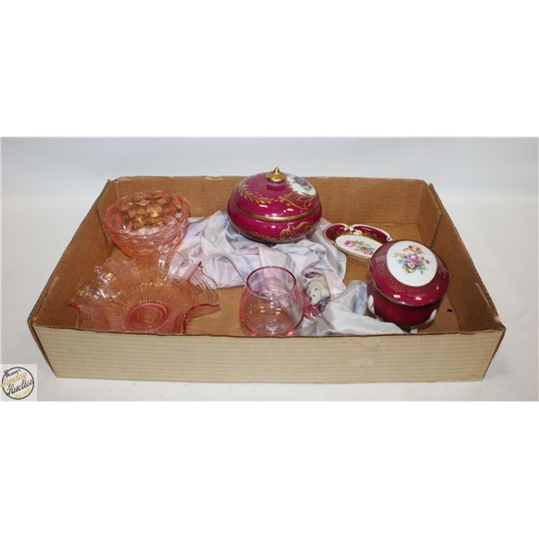 LIMOGES/DEPRESSION GLASS WITH SILK SCARF