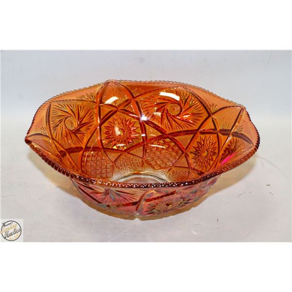 LARGE AMBER CUT GLASS BOWL