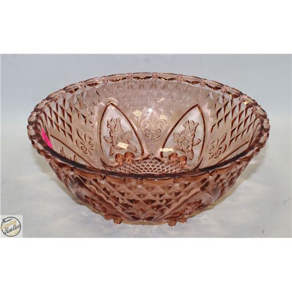 LARGE COLORED CUT GLASS BOWL