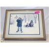 Image 1 : 1991 FRAMED PRINT SNOW SLED SCENE