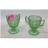 Image 1 : VINTAGE GREEN CUT GLASS CREAM & SUGAR SERVER