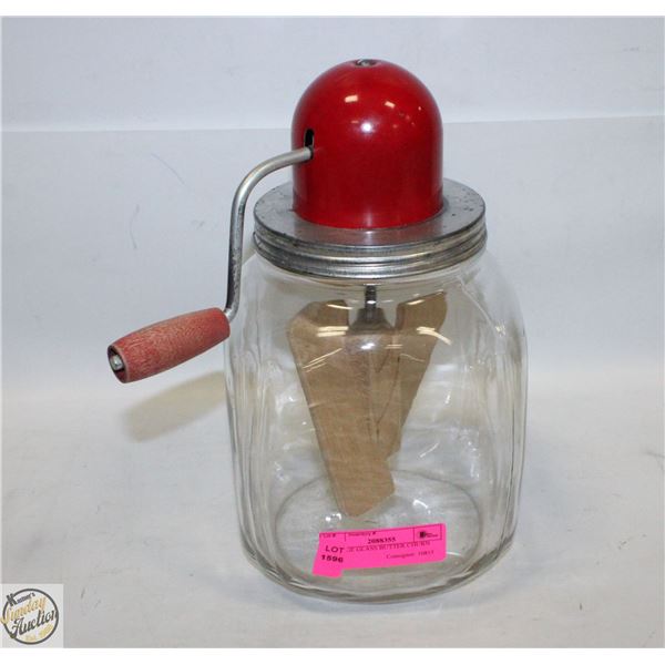 VINTAGE GLASS BUTTER CHURN