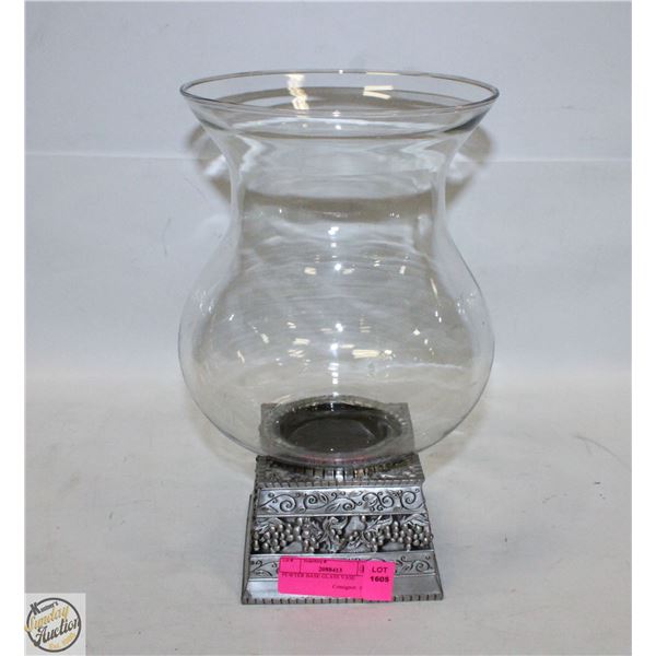 PEWTER BASE GLASS VASE
