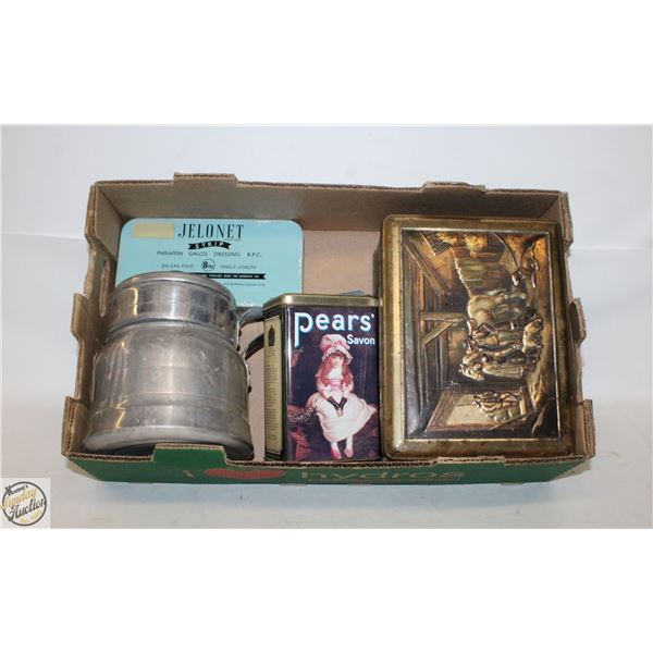 VINTAGE ESTATE TINS + DOUBLE